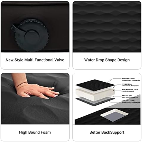 KingCamp Sleeping Pad for Camping, R 7.9 Self-Inflating Sleeping Pad 3" Thick Camping Mattress Foam Mat with 3D Sidewalls & Wave Surface Cut for Outdoor Tent Cot Car Backpacking, PVC Free (Black)