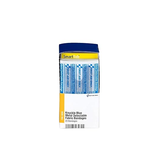 First Aid Only FAE-3030 SmartCompliance Refill Blue Metal Detectable Knuckle Bandages, First Aid Kit Refill Supplies for Business, Food Service, Restaurants, Worksite, and Home, 20 Count
