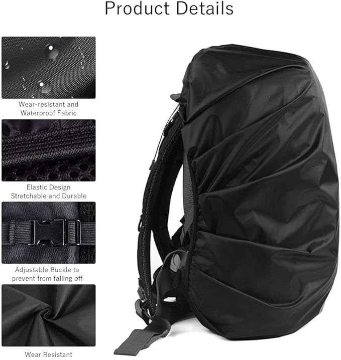 LAMA 2pcs Waterproof Rain Cover for Backpack, Reflective Rainproof Protector for Anti-dust and Anti-Theft M 30L-40L Black