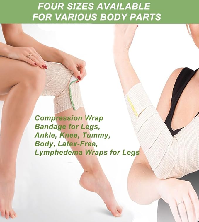 6 Pack Elastic Bandage Wrap, 3" Wide Compression Roll, Latex Free, 15' Stretched Length, Compression Leg Wraps, First Aid Kit