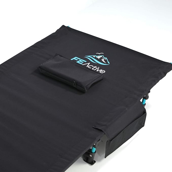 FE Active Folding Camping Cot - Lightweight, Compact & Portable Camping Bed, Comfortable Sleeping Cots for Adults & Kids - Camp Cot Fits Single Air Mattress Pad|Designed in California, USA