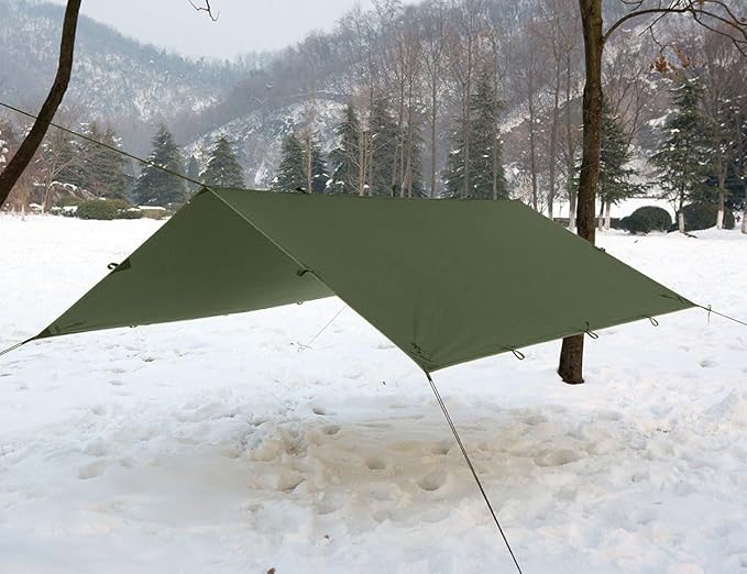 FREE SOLDIER Camping Tarp Waterproof Portable Multifunctional Outdoor Camping Traveling Awning Backpacking Shelter Rain Tarp (Dark Green 10×13ft)