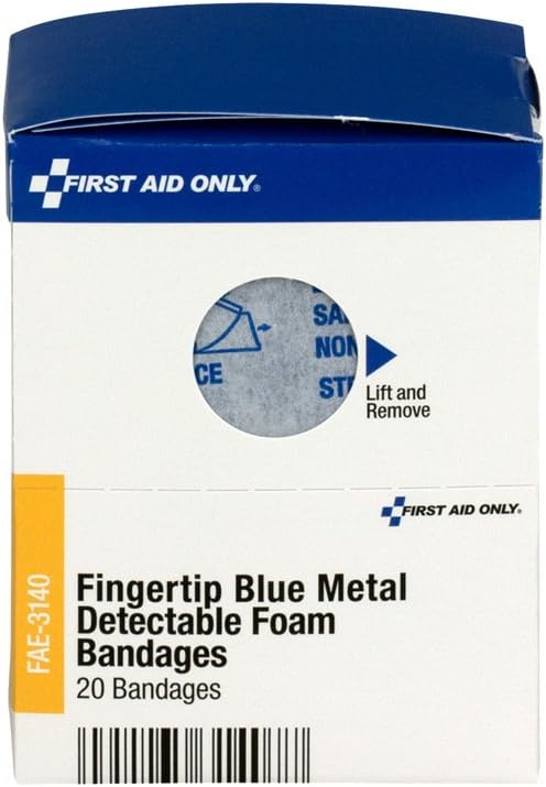 First Aid Only FAE-3140 SmartCompliance Refill Blue Metal Detectable Fingertip Foam Bandages, 20 Count (Pack of 5)
