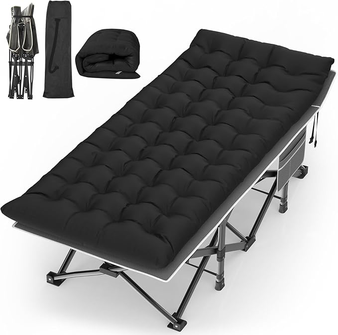 Suteck Camping Cot, 32In XXL Folding Camping Cot Heavy Duty Sleeping Bed for Adults 1200D Double Layer Oxford Cots for Camping W/Pilllow Mattress Carry Bag for Home Office Nap Beach Travel, 500LBS