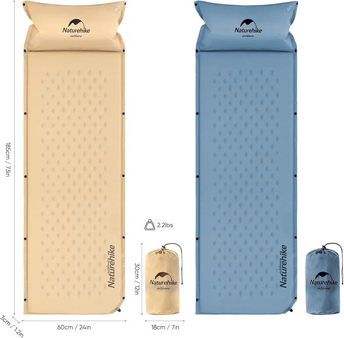 Naturehike Self-Inflating Sleeping Pad, Ultralight Memory Foam Camping Pad with Pillow, Fast Inflating, Patchwork Sleeping Pad for Camping, Hiking, RV Camping, with Storage Bag, Single, Pottery Yellow