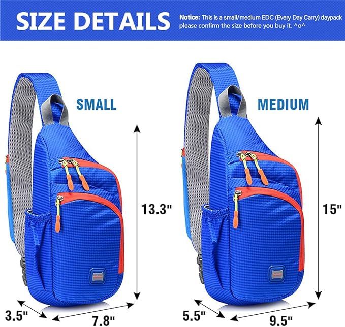 Peicees Small Sling Backpack Waterproof Unisex Shoulder Bag Chest Crossbody Daypack