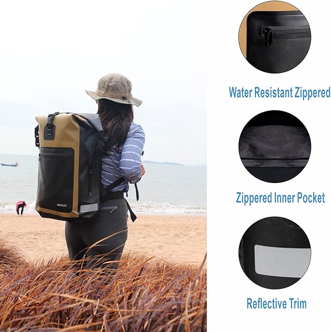 Waterproof Backpack Waterproof Bag Dry Bags 30L Roll Top Closure Travel Bags For Kayaking Camping Boating Hiking Beach (Khaki)