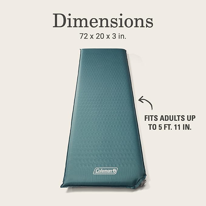 Coleman Silver Springs Self-Inflating Camping Sleep Pad Lightweight Camp Pad with Insulated Foam and Durable Coating Comfortable Sleeping Pad with Easy Inflation