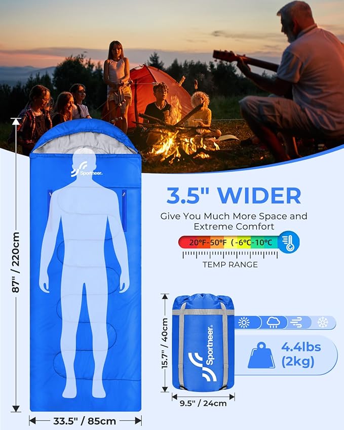 Sportneer Sleeping Bag - Wearable for Adults & Kids with Arm Zipper Holes in Cold & Warm Weather, Waterproof Portable Sleeping Bag for Camping, Hiking, Backpacking, Outdoor Travel
