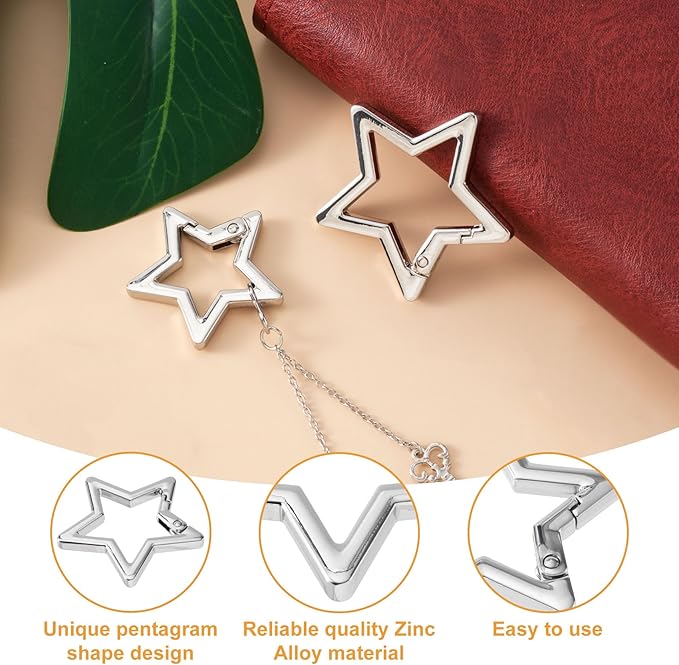 Star Carabiner, Zinc Alloy Heavy Duty Star Shaped Keychain Clip, Carabiner Clip for Camping, Hiking, Fishing