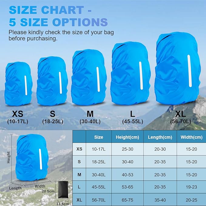 LAMA 2pcs Waterproof Rain Cover for Backpack, Reflective Rainproof Protector for Anti-dust and Anti-Theft L 45L-55L Black Blue