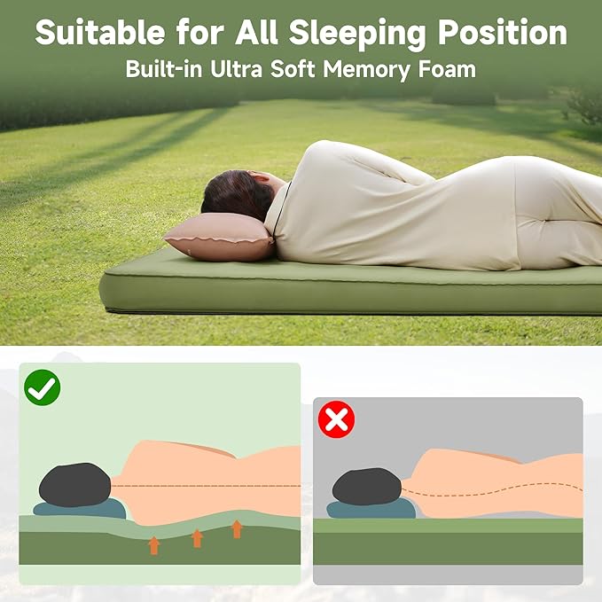 OUTSKIRT Camping Sleeping Pad, 9.5 R-Value Insulated Camping Mat, 4" Thick Self Inflating Sleeping Pad, Foam & Air Camping Mattress, Portable All Season Camping Pad for Camp/Tent/Car/Truck/Cot
