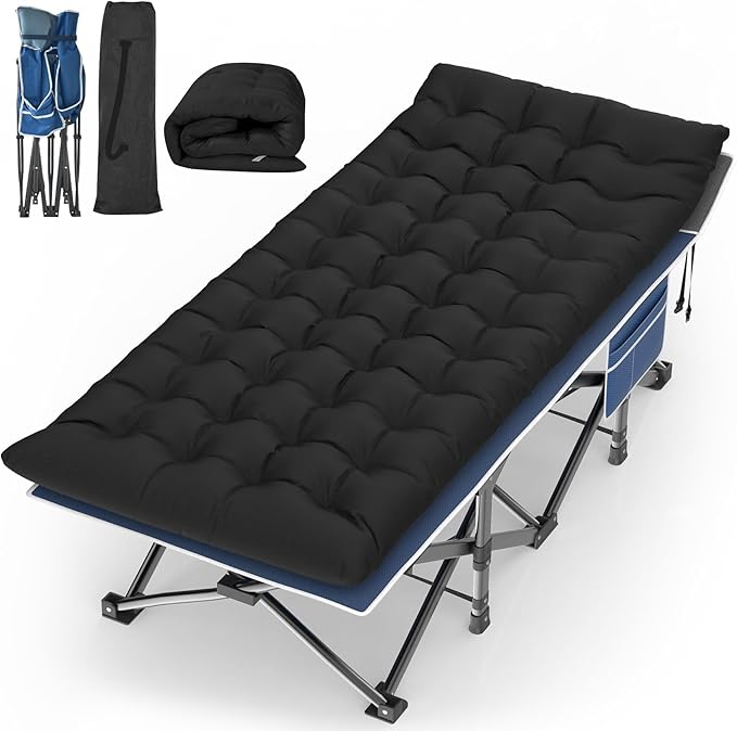 Suteck Camping Cot, 32In XXL Folding Camping Cot Heavy Duty Sleeping Bed for Adults 1200D Double Layer Oxford Cots for Camping W/Pilllow Mattress Carry Bag for Home Office Nap Beach Travel, 500LBS