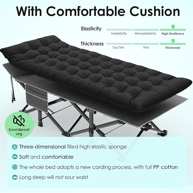 Suteck Camping Cot, 32In XXL Folding Camping Cot Heavy Duty Sleeping Bed for Adults 1200D Double Layer Oxford Cots for Camping W/Pilllow Mattress Carry Bag for Home Office Nap Beach Travel, 500LBS