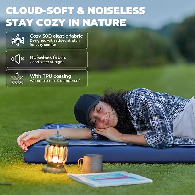 KingCamp Premium 3D Self-Inflating Camping Sleeping Pad Mattress Comfortable 3 “Thick Portable Lightweight Double Single R-Value 6.1 Warm for Winter Camping Indoor Outdoors Single-Navy