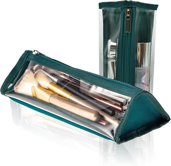 TSA Approved Clear Toiletry Shaving Bag 2 Pack Dark Green Transparent Vinyl Makeup Bag See Through Travel Cosmetic Packing Organizer Clear Makeup Organizer Bag Utility Pouches for Men & Women