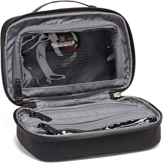 TUMI - Alpha 3 Split Travel Kit - Luggage Accessories Toiletry Bag for Men and Women with Embossed Leather Carry Handle - Black