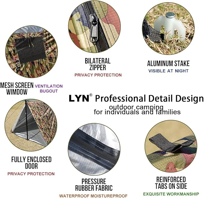 LYN Extra Large Zipper Reusable Survival Emergency Shelter Tent,Thermal Waterproof Fireproof Lightweight Bugout, with ParacordâStake for Camping,First Aid,Hiking&Bushcraft