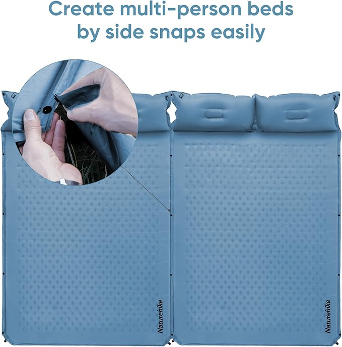 Naturehike Self-Inflating Double Sleeping Pad, Ultralight Memory Foam Pad with Pillow, Fast Inflating, Patchwork Sleeping Pad for Hiking, RV Camping, Full, Blue