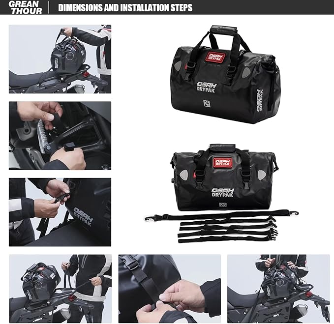 Motorcycle Dry Bag - Waterproof Motorcycle Duffle & Luggage Tail Bag Saddle Bags with Roll Top Closure, Large Storage Space,for Motorcycle Back Seat(Black, 60L)