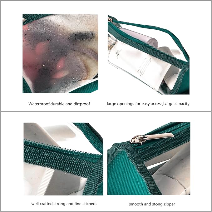 TSA Approved Clear Toiletry Shaving Bag 2 Pack Dark Green Transparent Vinyl Makeup Bag See Through Travel Cosmetic Packing Organizer Clear Makeup Organizer Bag Utility Pouches for Men & Women