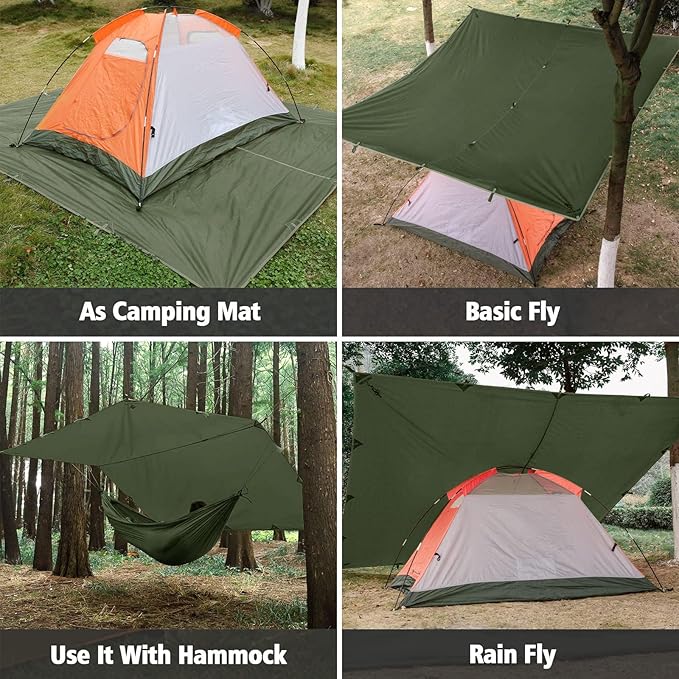FREE SOLDIER Camping Tarp Waterproof Portable Multifunctional Outdoor Camping Traveling Awning Backpacking Shelter Rain Tarp (Dark Green 10×13ft)