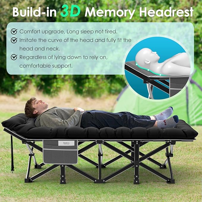 Suteck Camping Cot, 32In XXL Folding Camping Cot Heavy Duty Sleeping Bed for Adults 1200D Double Layer Oxford Cots for Camping W/Pilllow Mattress Carry Bag for Home Office Nap Beach Travel, 500LBS