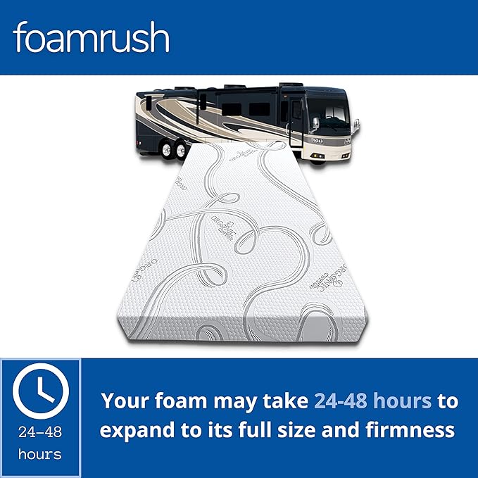 FoamRush 6-Inch Bunk (48" x 75") High Density Foam RV Mattress Replacement with Cotton Cover, Medium Firm, Pressure Relief, Travel Camper Trailer Truck, Made in USA, CertiPUR-US Certified