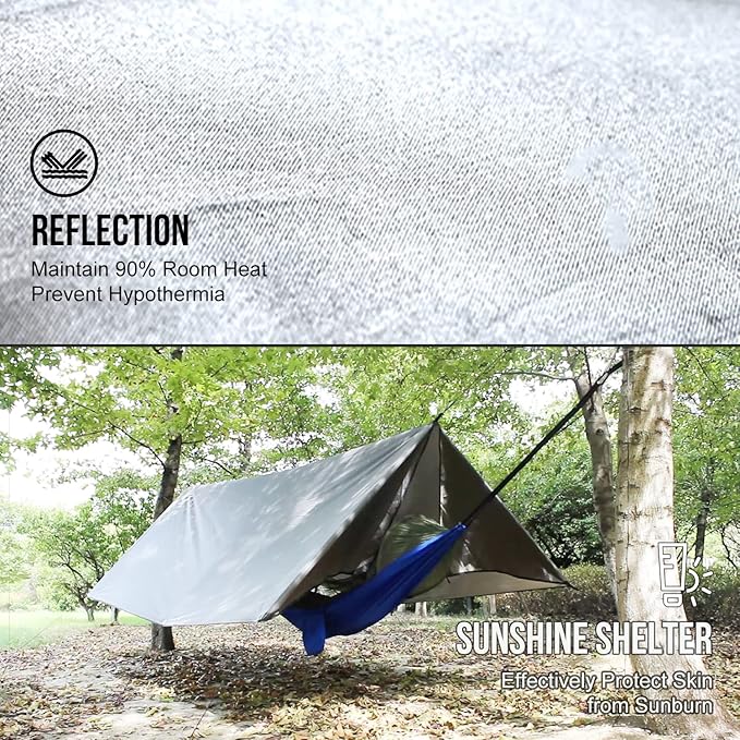 LYN Extra Large Zipper Reusable Survival Emergency Shelter Tent,Thermal Waterproof Fireproof Lightweight Bugout, with ParacordâStake for Camping,First Aid,Hiking&Bushcraft
