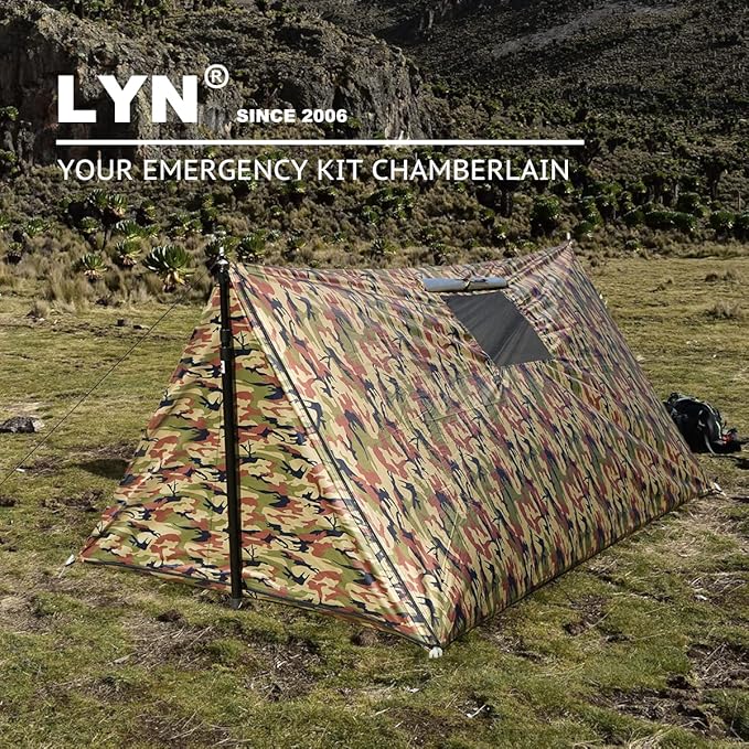 LYN Extra Large Zipper Reusable Survival Emergency Shelter Tent,Thermal Waterproof Fireproof Lightweight Bugout, with ParacordâStake for Camping,First Aid,Hiking&Bushcraft