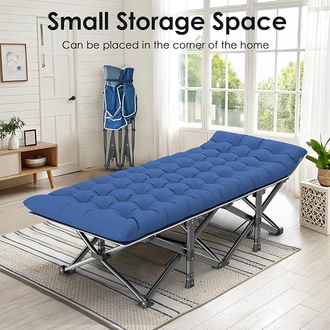 Suteck Camping Cot, 32In XXL Folding Camping Cot Heavy Duty Sleeping Bed for Adults 1200D Double Layer Oxford Cots for Camping W/Pilllow Mat Carry Bag for Home Office Travel 500lbs