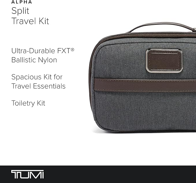 TUMI Alpha Split Travel Kit - Compact Toiletry Bag for Men & Women - Features Removable Leather Handle & 3 Zip Pockets