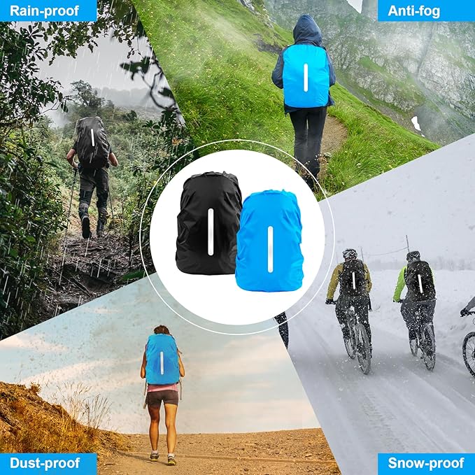 LAMA 2pcs Waterproof Rain Cover for Backpack, Reflective Rainproof Protector for Anti-dust and Anti-Theft L 45L-55L Black Blue