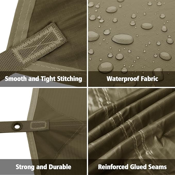 FREE SOLDIER Camping Tarp Waterproof Portable Multifunctional Outdoor Traveling Awning Backpacking Shelter Rain Tarp (Olive-Green 10×10.5ft)