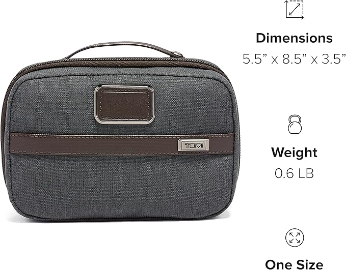 TUMI Alpha Split Travel Kit - Compact Toiletry Bag for Men & Women - Features Removable Leather Handle & 3 Zip Pockets