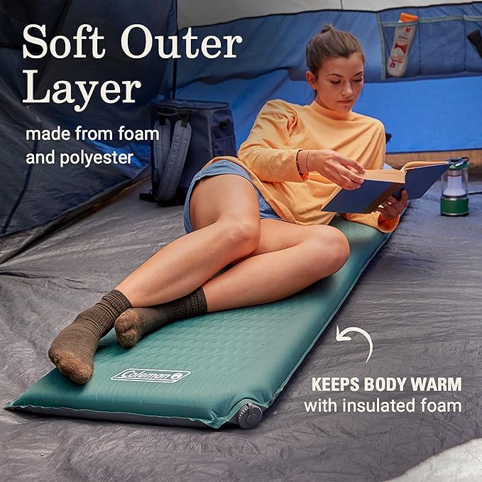 Coleman Silver Springs Self-Inflating Camping Sleep Pad Lightweight Camp Pad with Insulated Foam and Durable Coating Comfortable Sleeping Pad with Easy Inflation