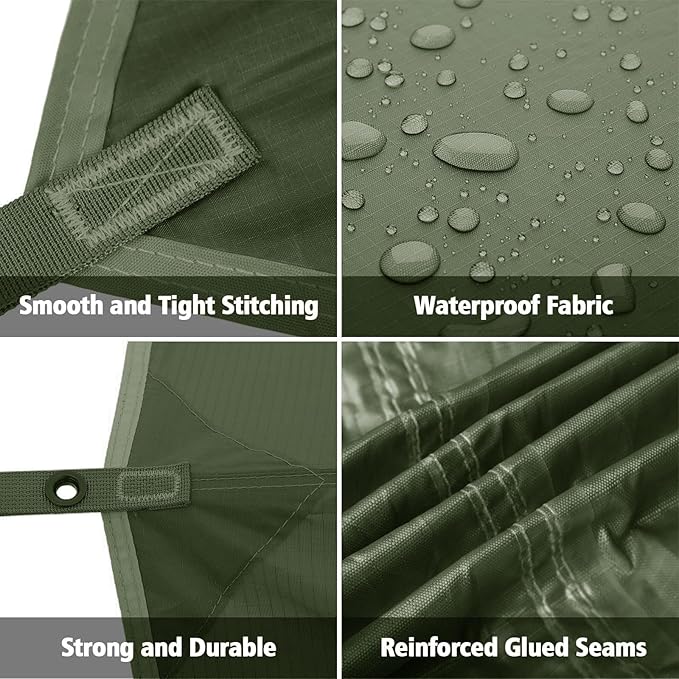 FREE SOLDIER Camping Tarp Waterproof Portable Multifunctional Outdoor Camping Traveling Awning Backpacking Shelter Rain Tarp (Dark Green 10×13ft)