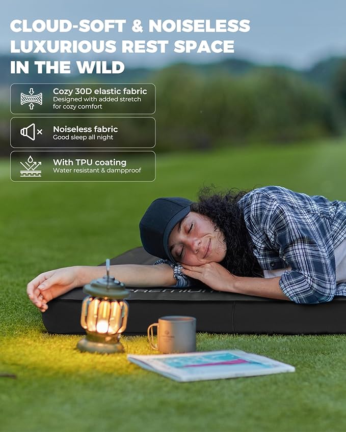 KingCamp Sleeping Pad for Camping, Self Inflating R 7.9 Sleeping Pad for All Seasons, 3" Thick Camping Mattress Mat for Outdoor Tent Cot Car Backpacking, PVC Free (Black)