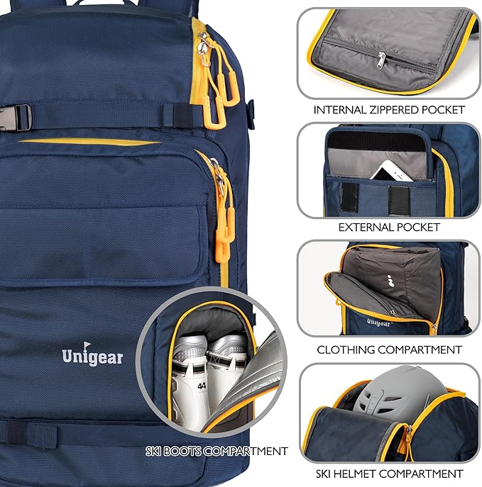Unigear Ski Boot Bag, 70L Ski Boot Travel Backpack for Ski Helmet, Goggles, Gloves, Skis, Snowboard & Accessories(Blue)