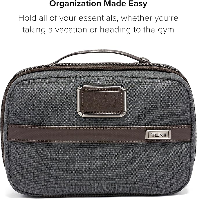 TUMI Alpha Split Travel Kit - Compact Toiletry Bag for Men & Women - Features Removable Leather Handle & 3 Zip Pockets