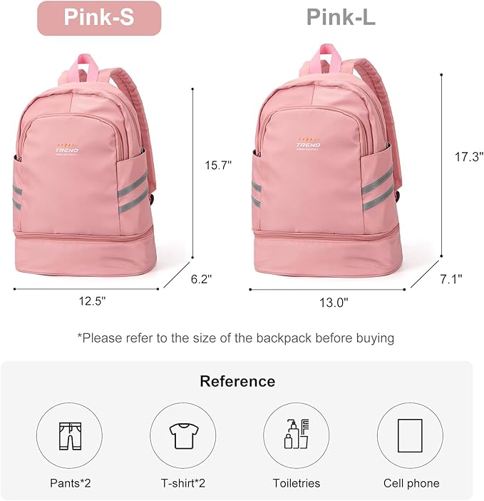 coofay Gym Backpack for Women Waterproof Backpack with Shoe Compartment Lightweight Travel Backpack Sports Backpack Small Gym Bag Pink