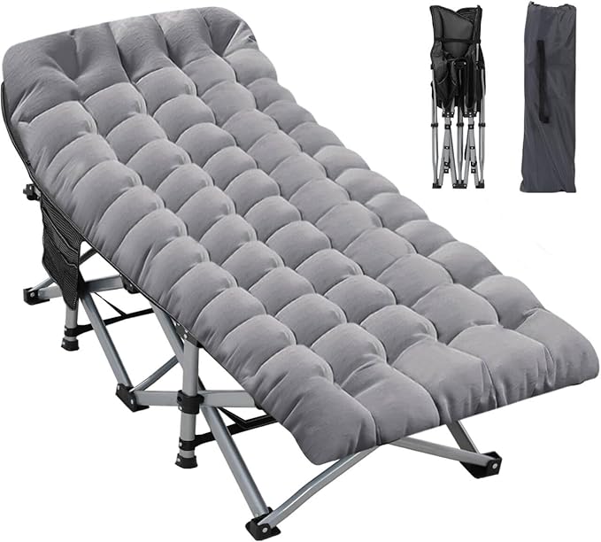 Folding Camping Cot 28inch w/Mattress, Heavy Duty Portable Sleeping Cot with Carry Bag, Double Layer Oxford Travel Camp Cots for Outdoors & Indoors, Suit for Adults Kids，Grey