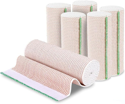 6 Pack Elastic Bandage Wrap, 3" Wide Compression Roll, Latex Free, 15' Stretched Length, Compression Leg Wraps, First Aid Kit