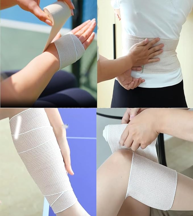 6 Pack Elastic Bandage Wrap, 3" Wide Compression Roll, Latex Free, 15' Stretched Length, Compression Leg Wraps, First Aid Kit