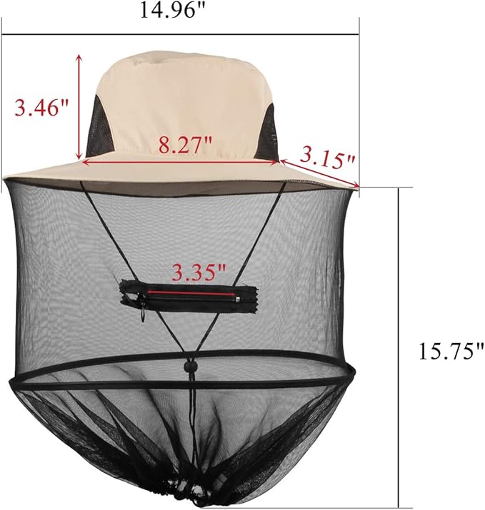 Head Net Hat with Removable Mesh Hidden Netting, Camouflage Design with Zipper Net for Outdoor Fishing Gardening Hiking Face Cover (Beige)