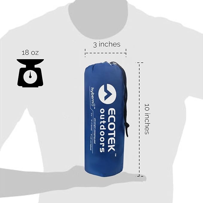 ECOTEK Outdoors Hybern8 Ultralight Inflatable Sleeping Pad with Contoured FlexCell Honeycomb Design - Easy to Inflate, Comfortable, Lightweight, Durable, and Hammock Approved [Evergreen]