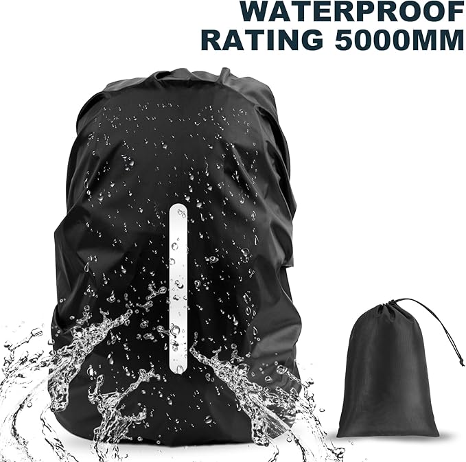 LAMA 2pcs Waterproof Rain Cover for Backpack, Reflective Rainproof Protector for Anti-dust and Anti-Theft S 18L-25L Black