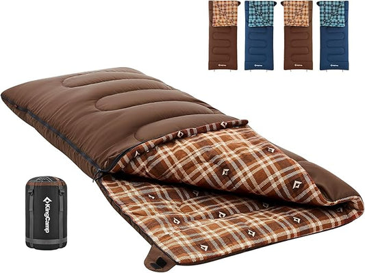 KingCamp Sleeping Bag for Adults, Cold Weather & Warm XL Big and Tall Flannel Sleeping Bags with Compression Sack Portable Waterproof Essentials Gear Accessories for Outdoor Camping