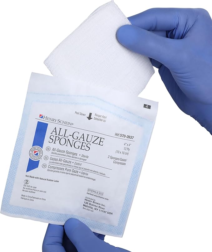Premium 100% Cotton All-Gauze Sponge 4x4 12 Ply Sterile Square for Wound Care & Home First Aid Kits - 200/Box
