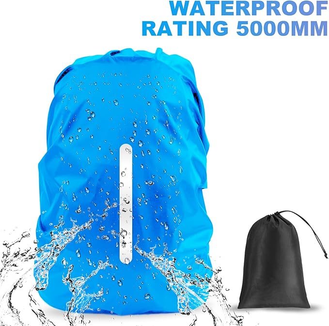LAMA 2pcs Waterproof Rain Cover for Backpack, Reflective Rainproof Protector for Anti-dust and Anti-Theft L 45L-55L Black Blue